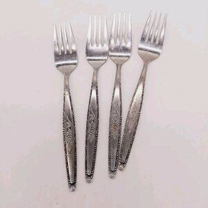 T & N Stainless Rose Forks Lot Of 4 Satin Black Accent 6" T&N